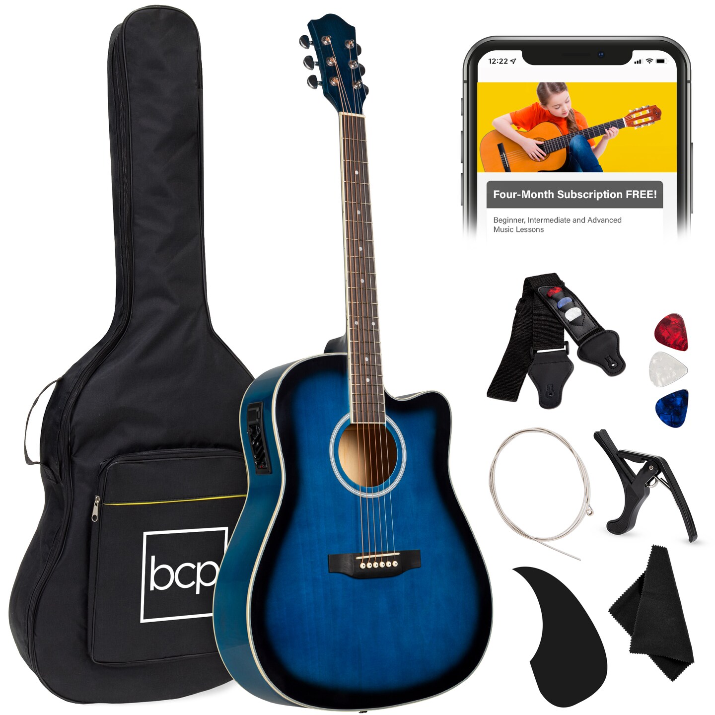 Best Choice Products Beginner Acoustic Electric Guitar Starter Set 41in w/ All Wood Cutaway Design, Case