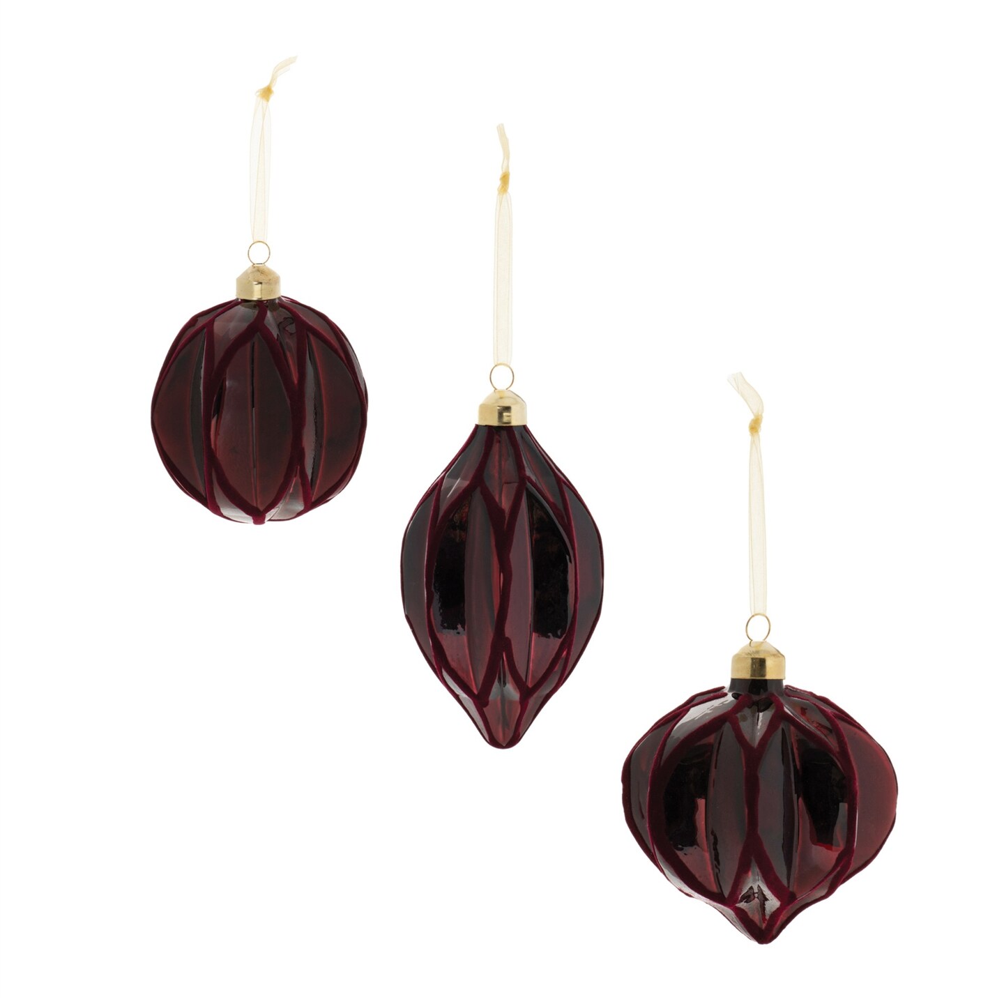 Melrose Velvet Glass Christmas Ornaments - 5" - Burgundy Red - 6ct