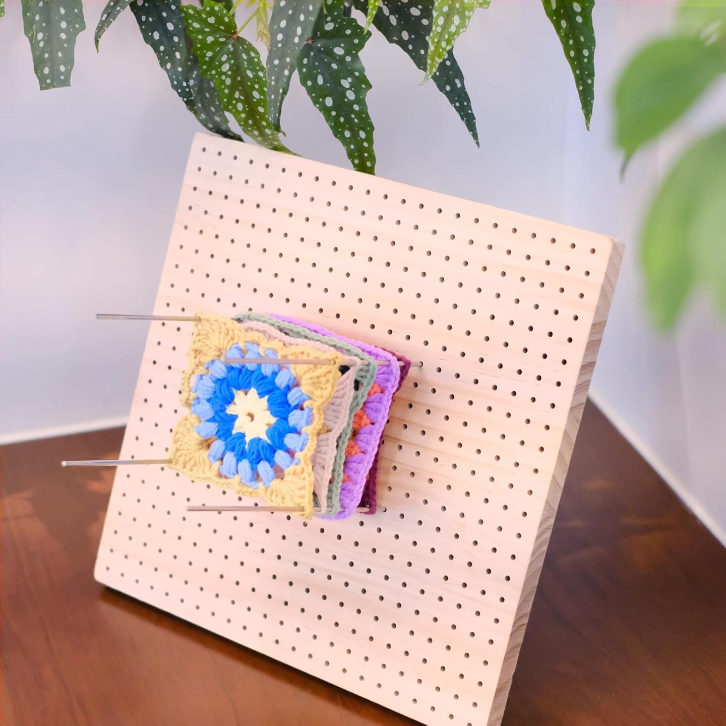 12 Inch Large Size Premium Wooden Crochet Blocking Board - Complete Crochet Accessories Set with 12 Steel Pins - Ideal for Knitting, Granny Squares, and Projects