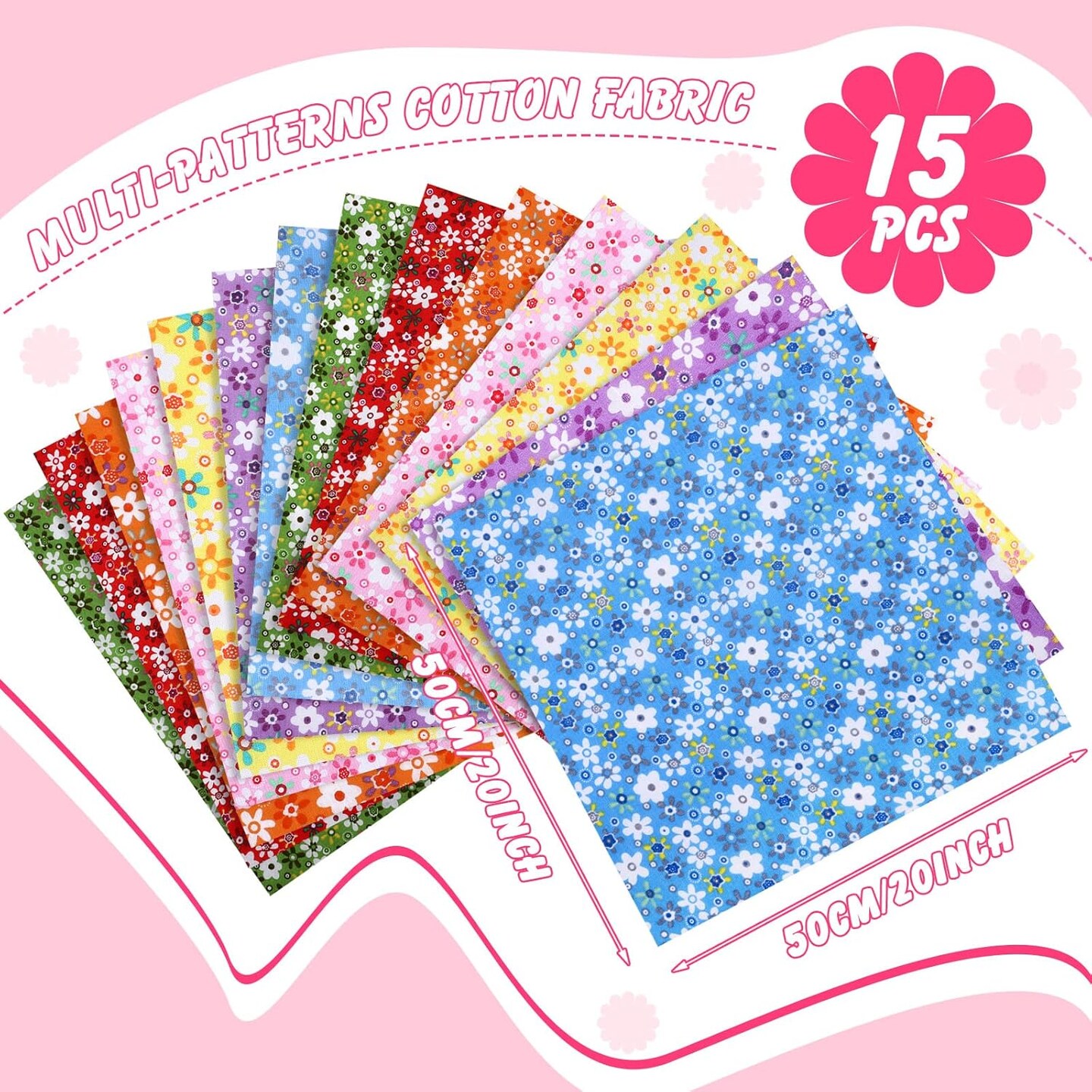 15 Pcs 20 x 20 Inch Cotton Fabric Floral Square Quilting