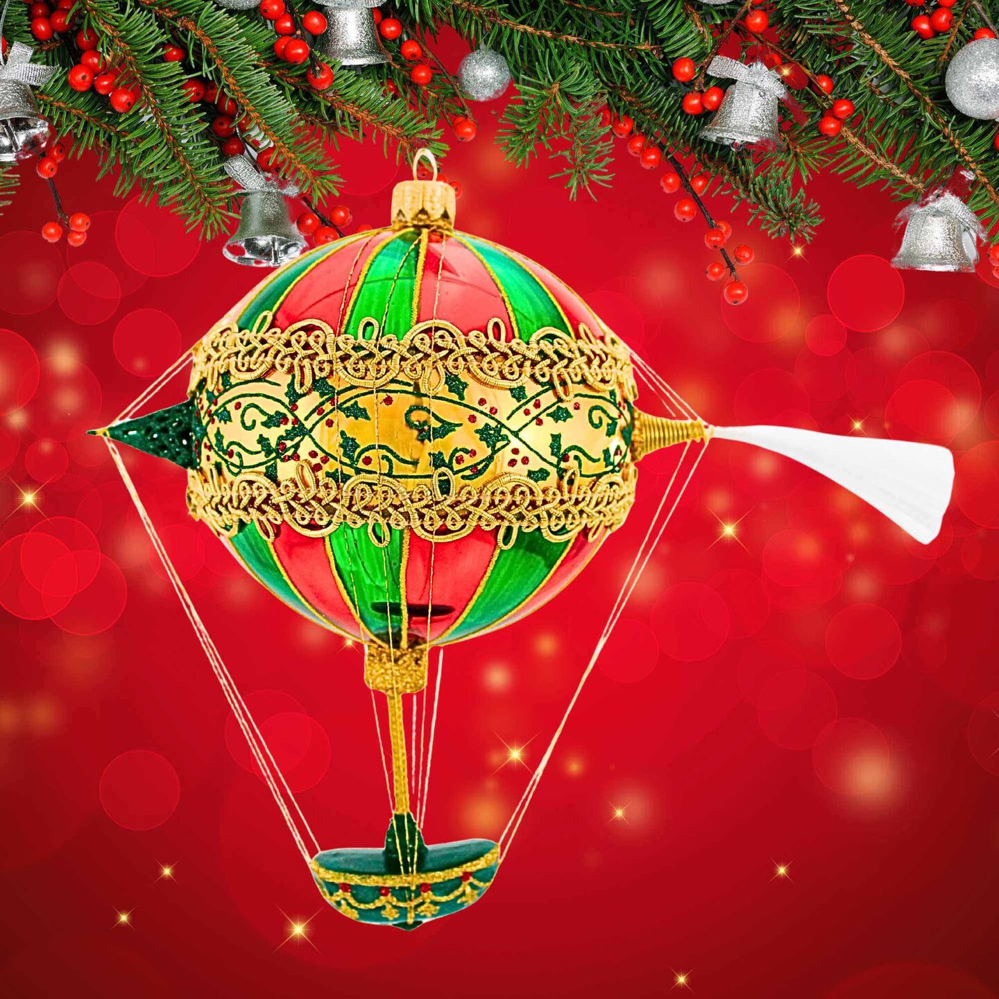 Metzler Bros. 7.0 Inch Balloon Stripes 3 Christmas Tree Ornament , Christmas Decor Hot Air Balloon Bird