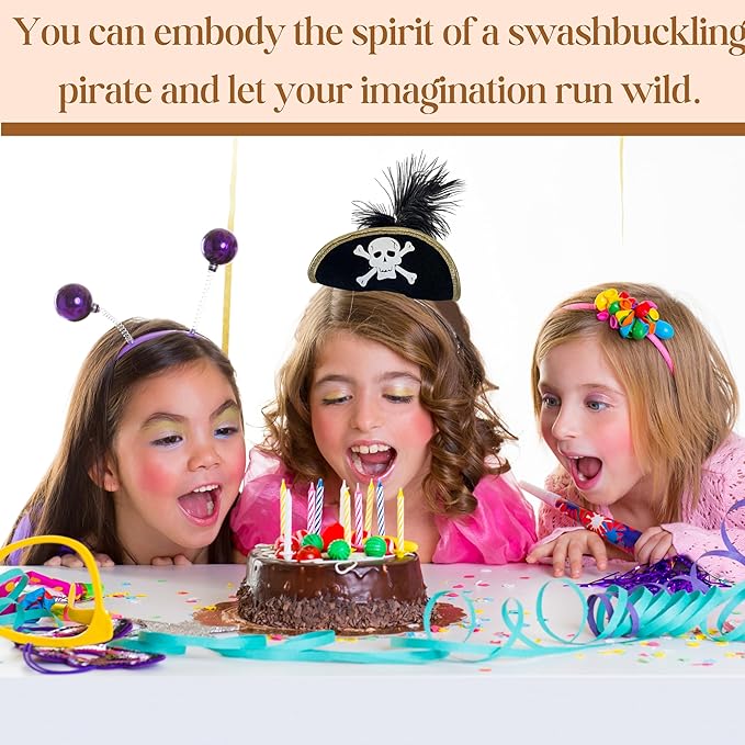 4E&#x27;s Novelty Black Pirate Headband Hat for Women &#x26; Girls &#x2013; Mini Pirate Hat with Skull &#x26; Feather &#x2013; Halloween Pirate Costume Accessories for Adults &#x26; Kids, Caribbean Cosplay, Dress Up Party Headwear