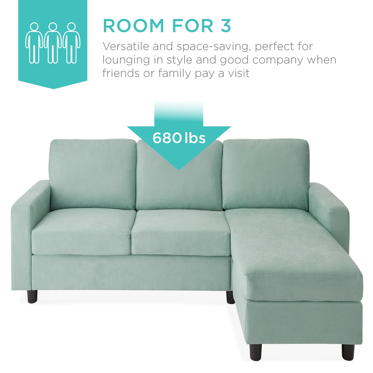 Best Choice Products Linen Sectional Sofa Couch w/ Chaise Lounge, Reversible Ottoman Bench