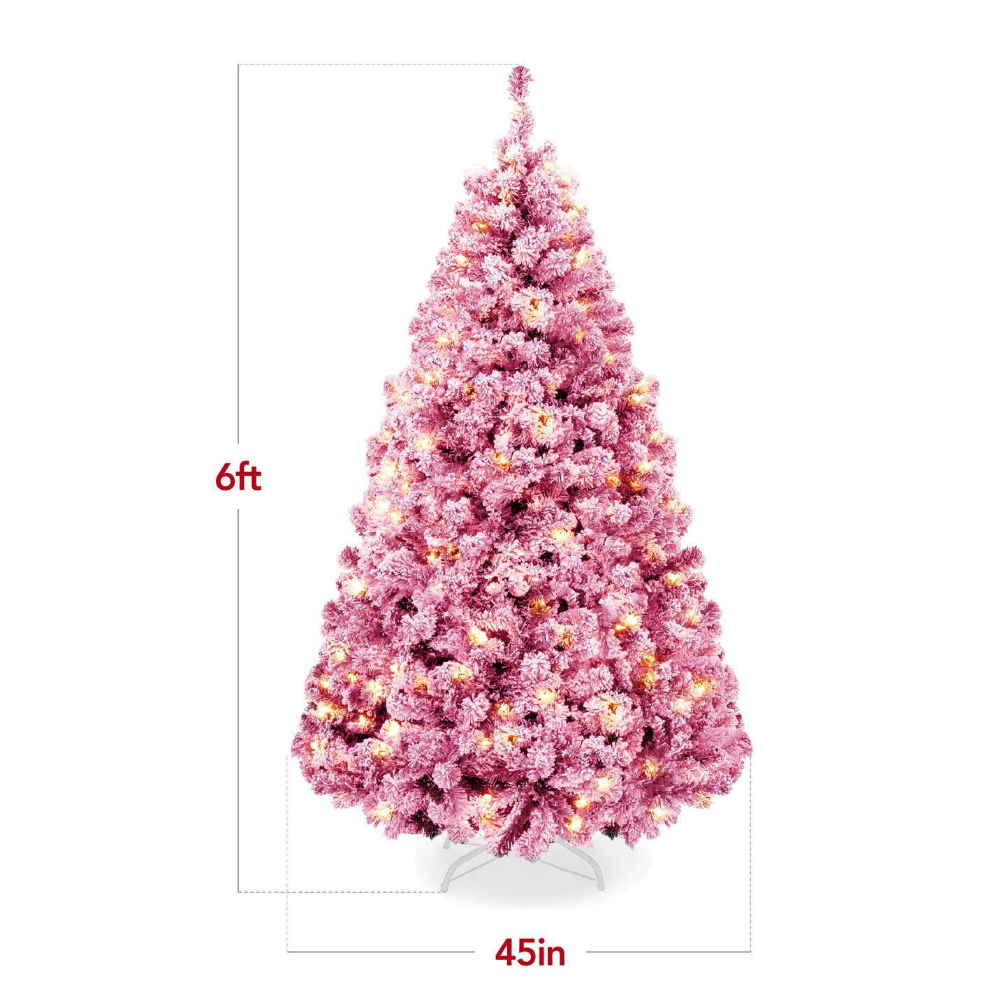 Best Choice Products Prelit Pink Artificial Christmas Tree, Snow Flocked Fir Holiday Decoration