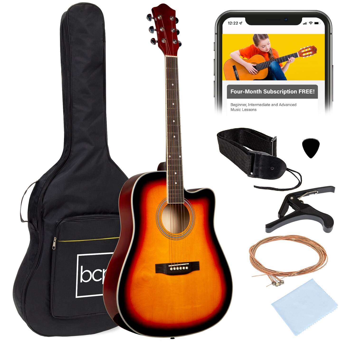 Best Choice Products 41in Full Size Beginner Acoustic Guitar Set with Case, Strap, Capo, Strings