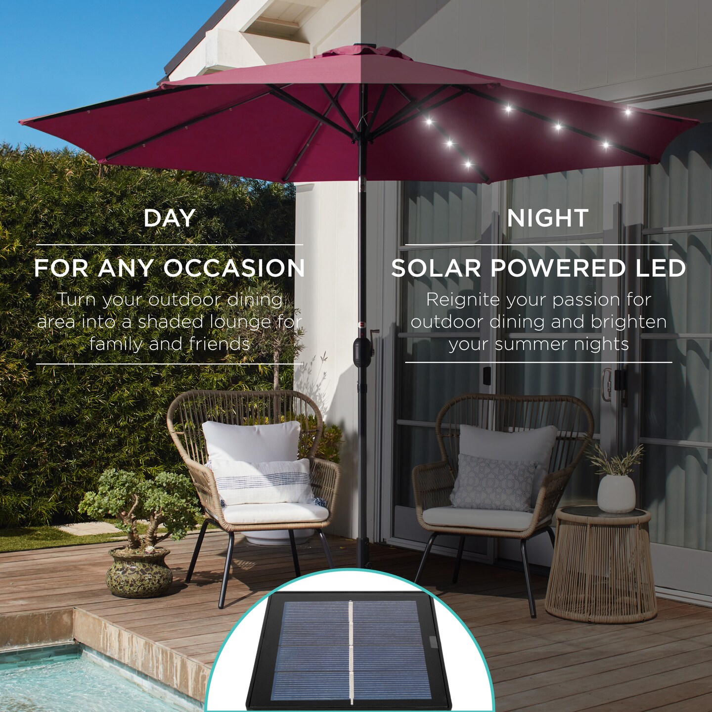 Best Choice Products 10ft Solar LED Lighted Patio Umbrella w/ Tilt Adjustment, UV-Resistant Fabric