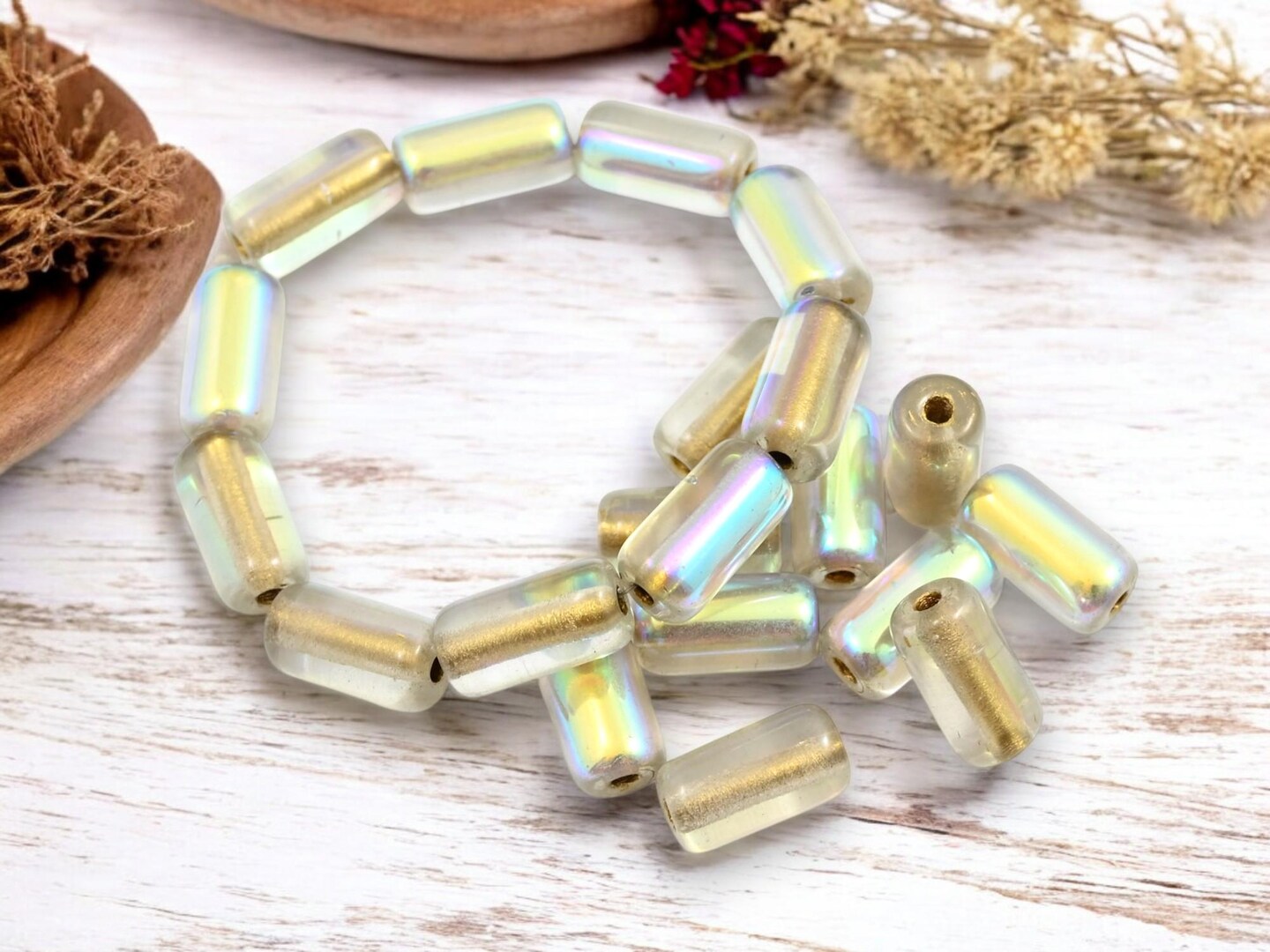 *10* 14x7mm Gold Lined Crystal AB Tube Beads
