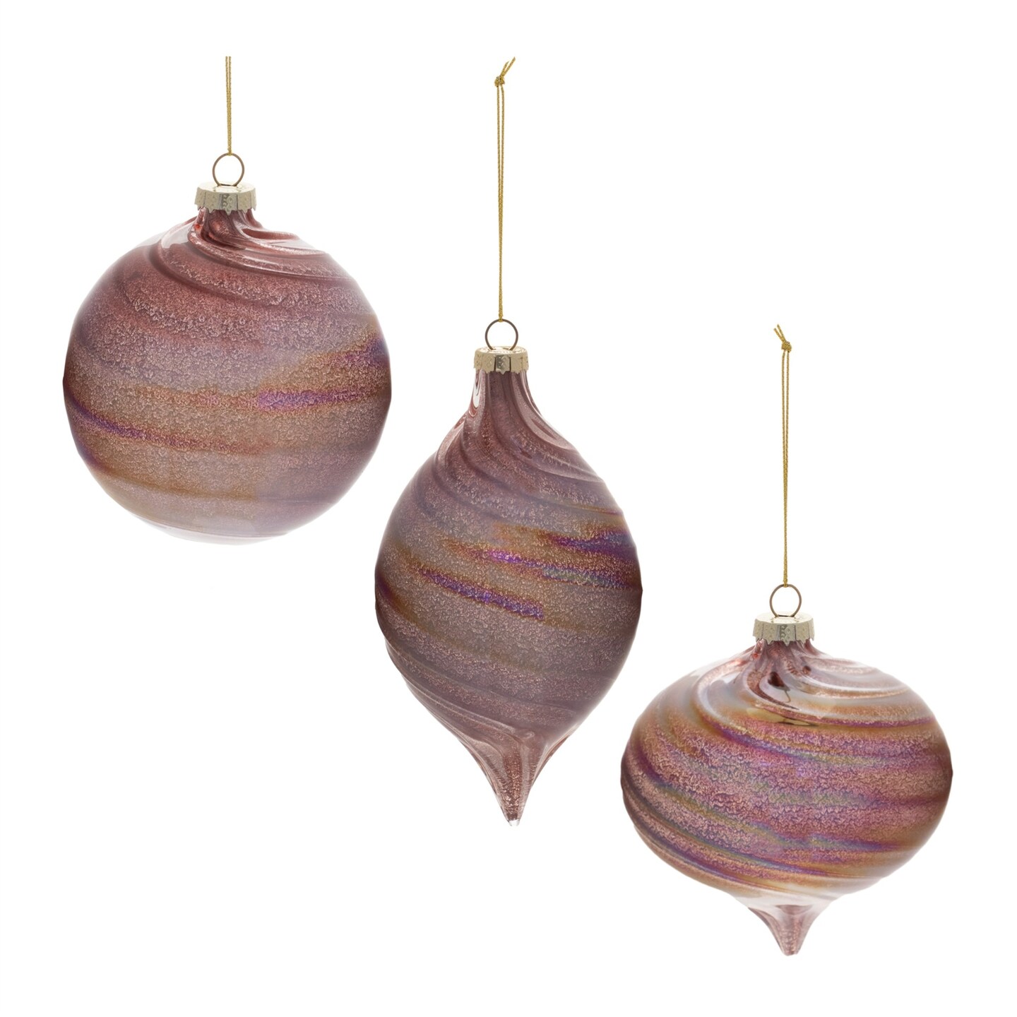 Melrose Iridescent Swirl Glass Christmas Ornaments - 6" - Purple - 6ct