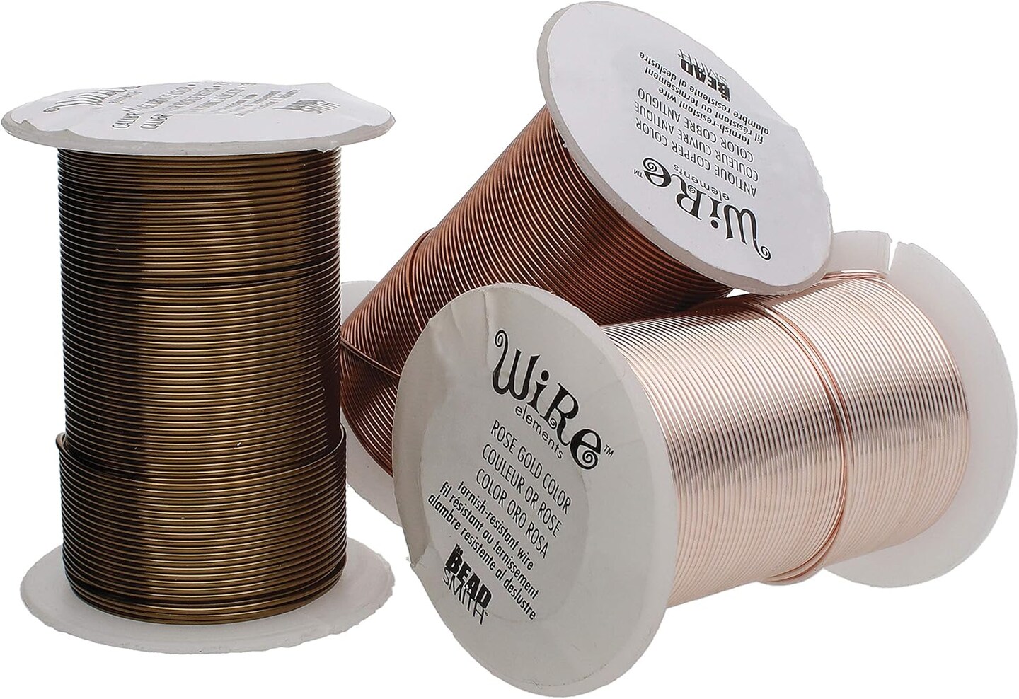 The Beadsmith Wire Elements 22-Gauge Lacquered Tarnish-Resistant Copper Wire for Jewelry Making, 4-8 Yard, 18.29 Meter Spools (Antique Copper, Vintage Bronze, &#x26; Rose Gold Color)