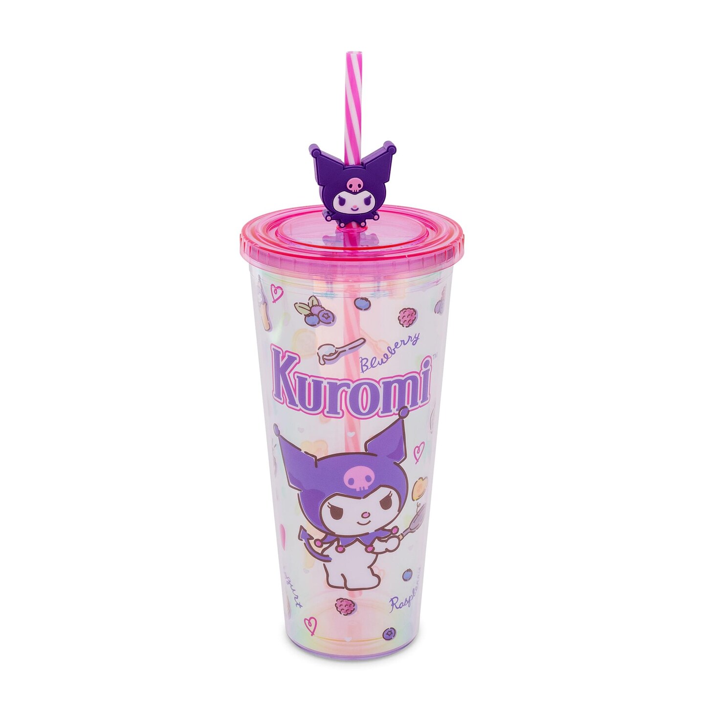 Sanrio Kuromi Iridescent 24-Ounce Carnival Cup With Lid and Straw Topper Charm