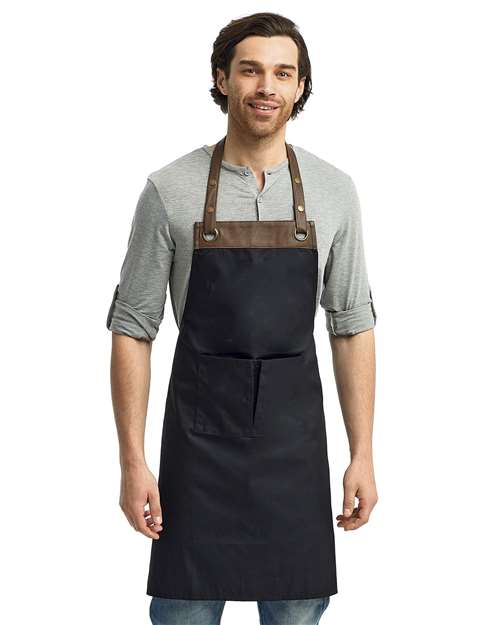 Artisan Collection by Reprime® Espresso Faux Leather Trim Cotton Polyester Bib Apron