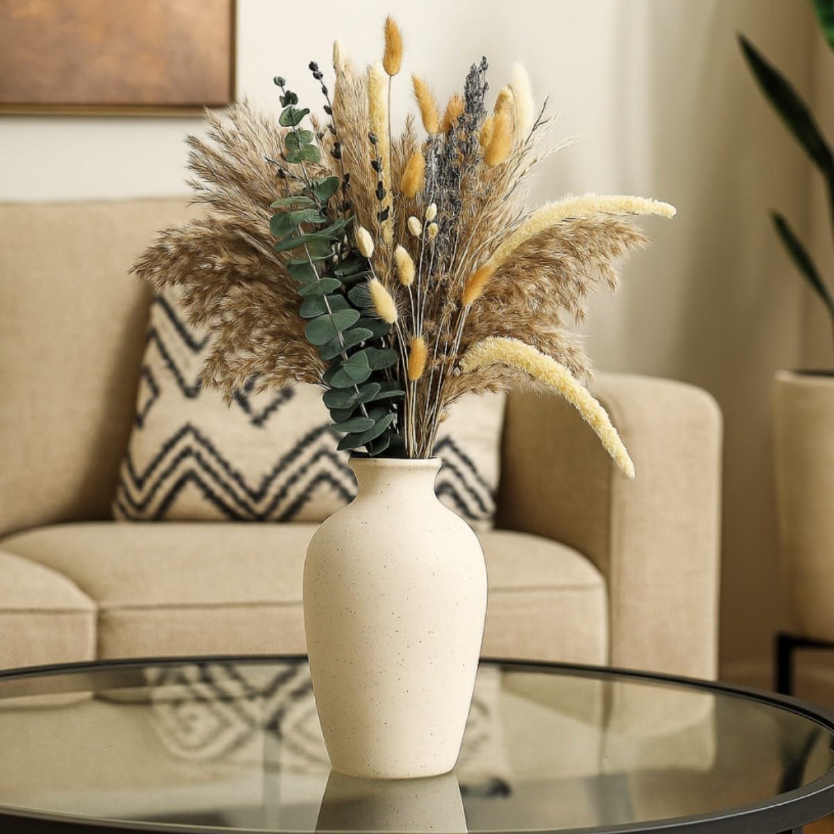 Musunny Dried Flowers Bouquet, 17" Dried Pampas Grass Decor Inc Lavender Eucalyptus DIY Floral Arrangements for Home Office Decoration,Wedding centerpieces