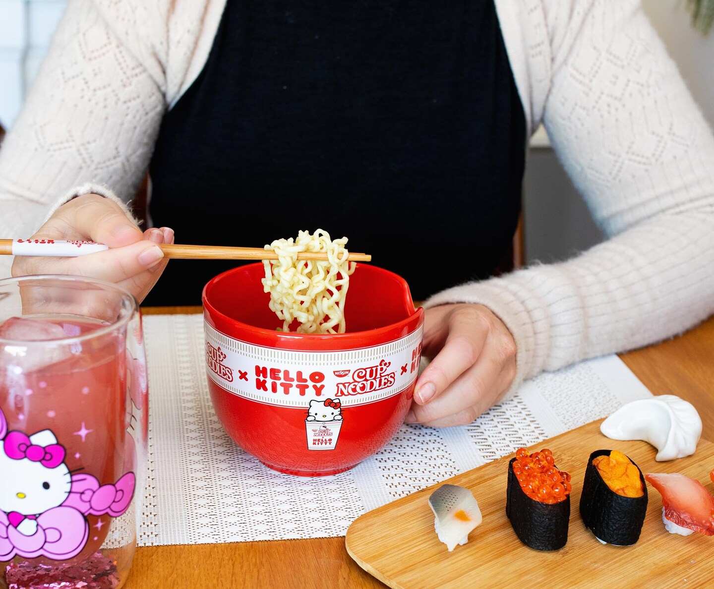 Silver Buffalo Sanrio Hello Kitty x Nissin Cup Noodles Ramen Bowl and Chopstick Set - Thumbnail 5