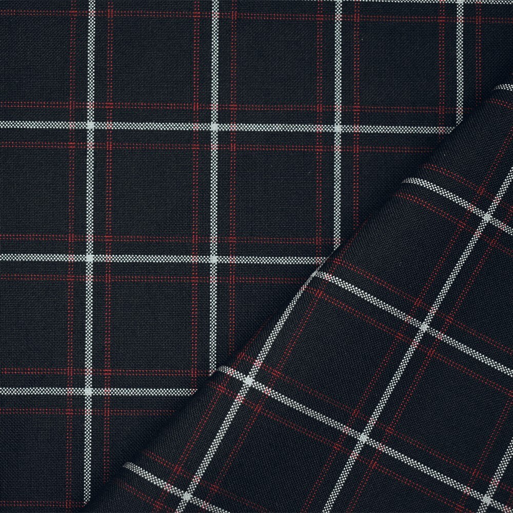 Black-Red-Gray Poly-Wool Plaid Shirting Woven Fabric By the Yard