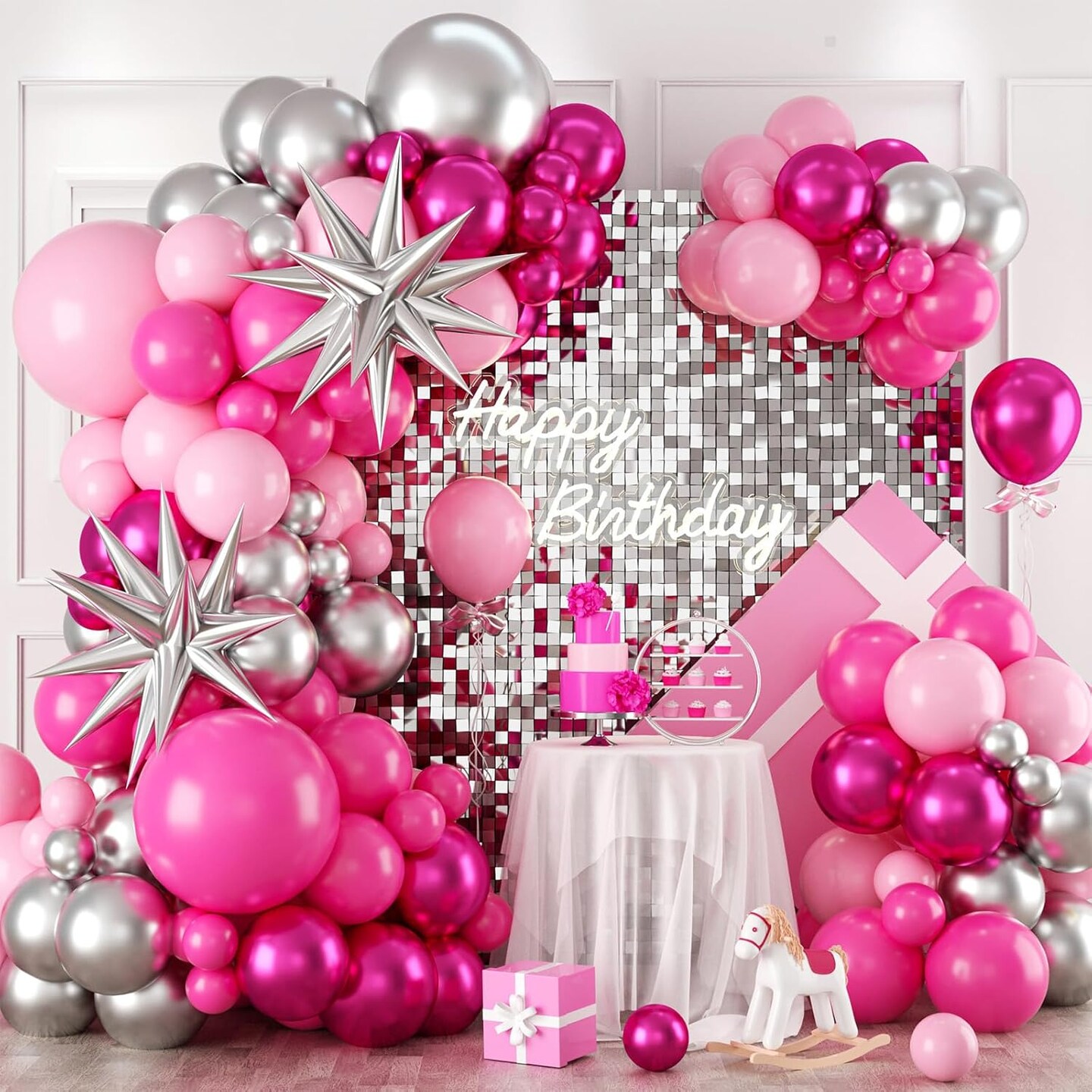 Pink and Silver Balloon Arch Kit (&#x9;Pink-silver )
