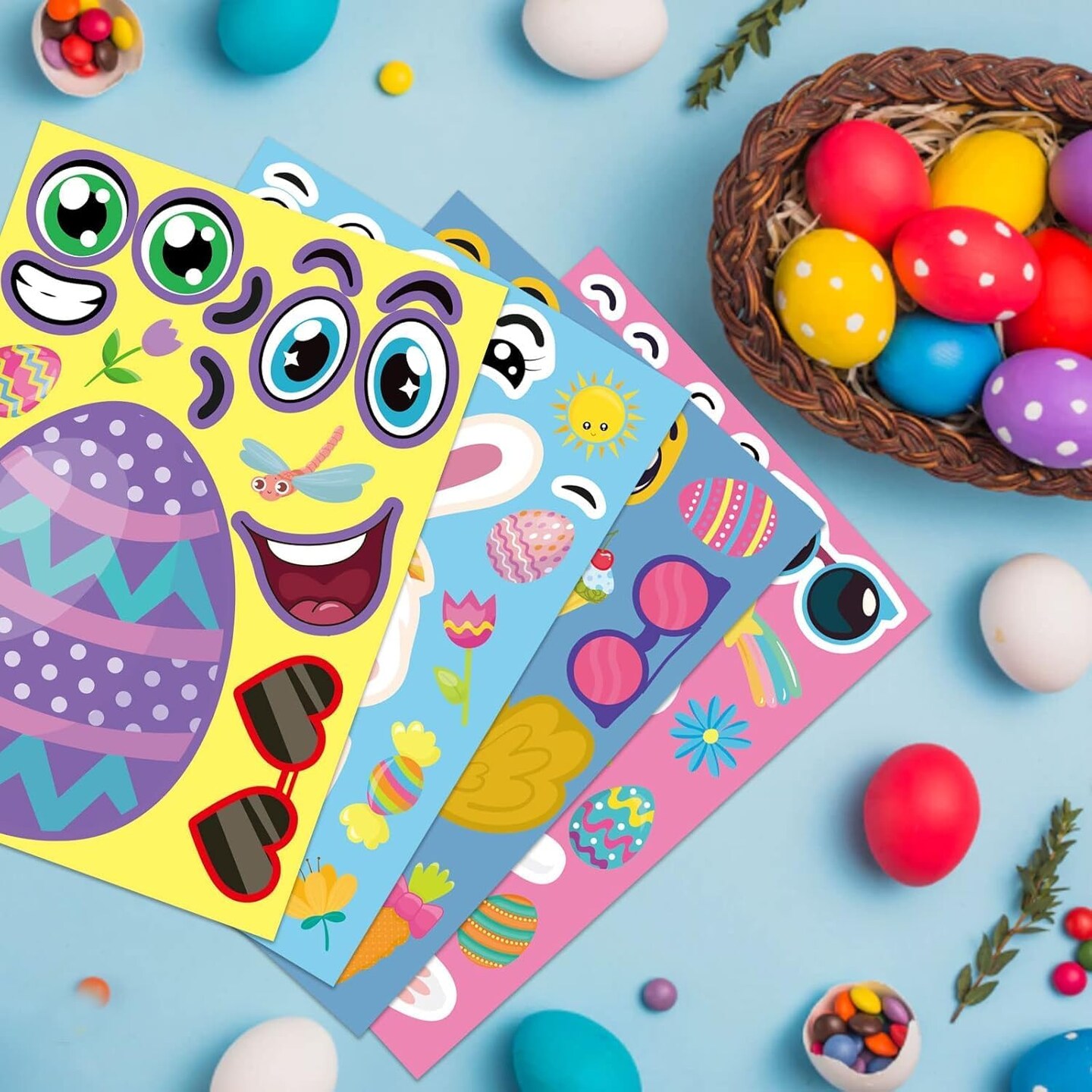 24 Sheets Easter Stickers Make a Face Stickers for Kids DIY Easter Egg Bunny Sticker Sheet for Boys Girls Children Easter Party Supplies Exchange Gifts