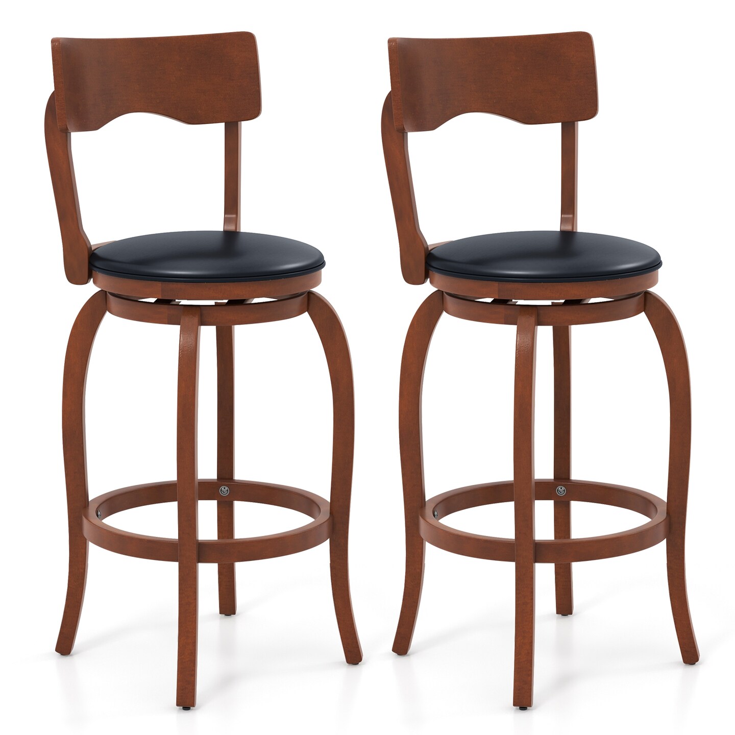 Velvet Swivel Bar Stools Set of 2 with Rubber Wood Frame and Upholstered Seat