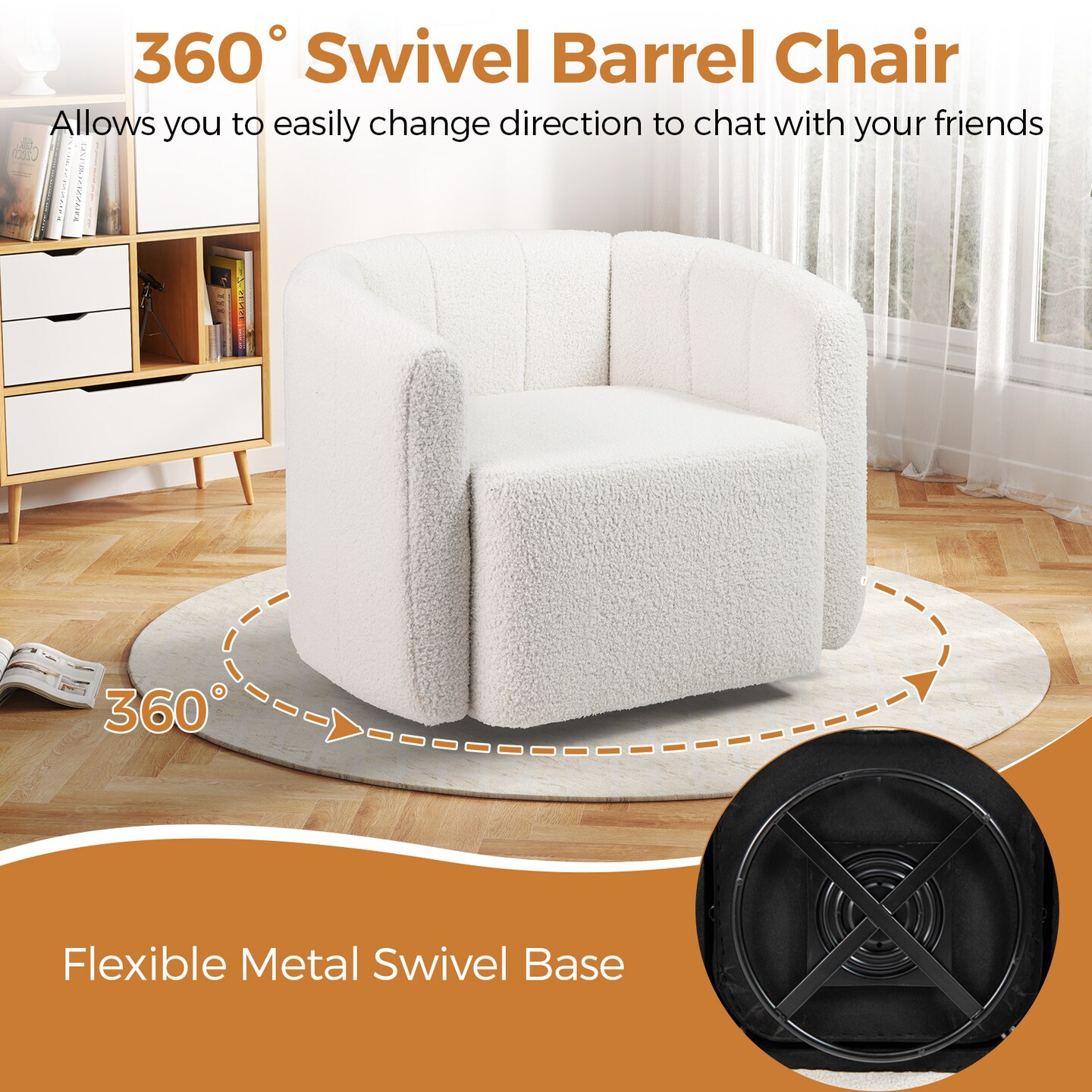 Modern Upholstered Sherpa Accent Chair with Curved Backrest and Armrests-White