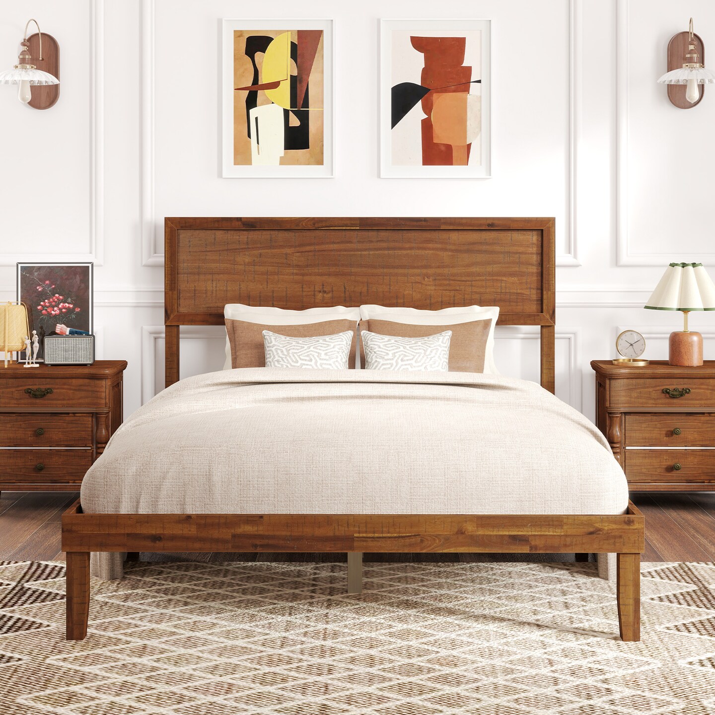 Bed Frame with Headboard and Wooden Slats Support