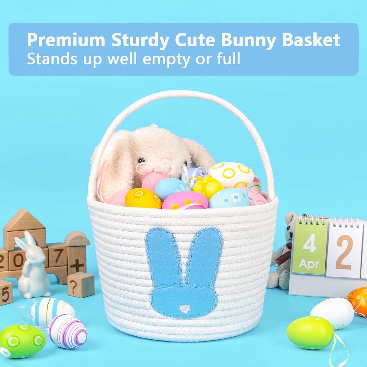 Empty Easter Basket,Easter Baskets for Kids,Girls,Boys,Toddler,Easter Bunny Baskets Easter Egg Hunt Bucket,Baby First Easter Basket,Cute Easter Gift Basket 9.05 x 7.08 x 7.87