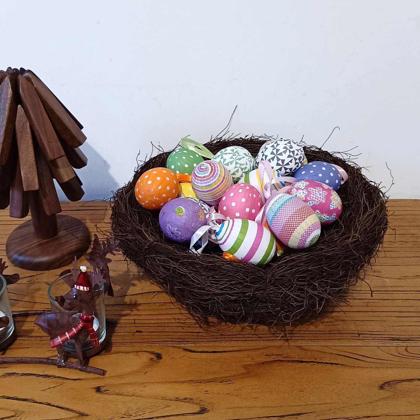 12pcs New Colorful Paper Mache Foam Egg Hanging Ornaments Easter Tree Christmas Decoration