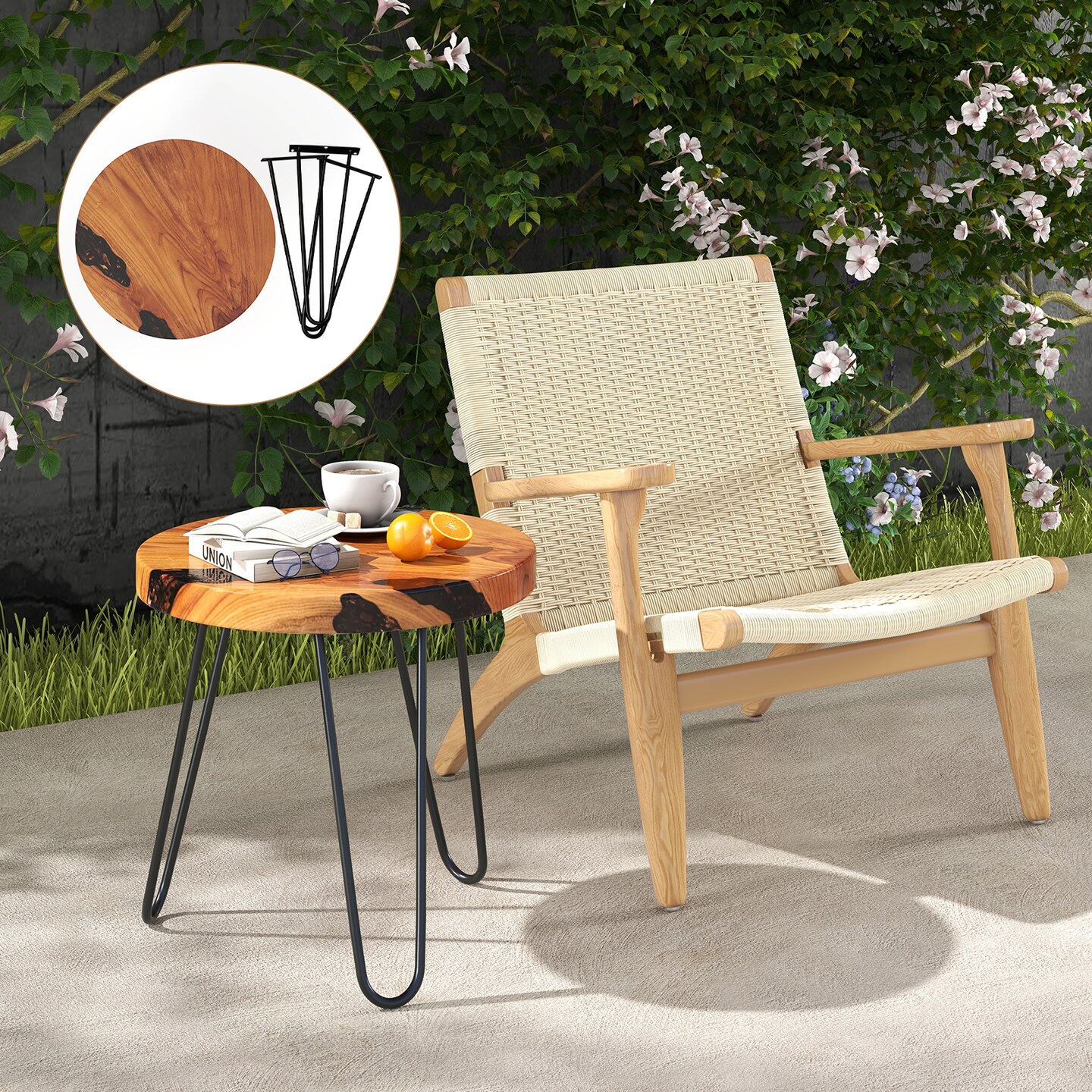 Rustic Round Solid Teak Wood Live Edge Outdoor Side End Table for Patio