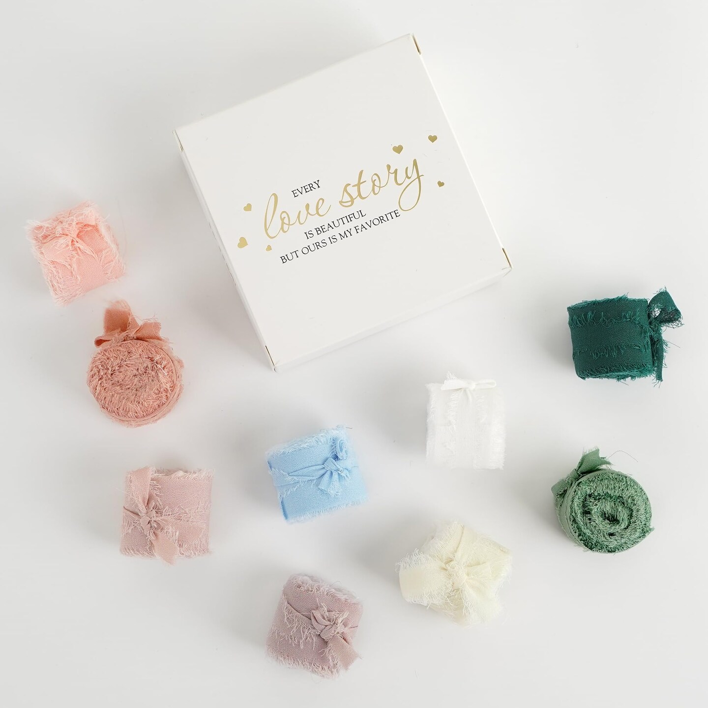 Chiffon Ribbon 1 Inch Frayed Ribbon Chiffon Silk Ribbon Assorted Frayed Edge Ribbon Mixed Color Ribbon Set Thin Chiffon Ribbons for Crafts, Gift Wrapping, Wedding Invitation (9 Rolls 27 Yards)