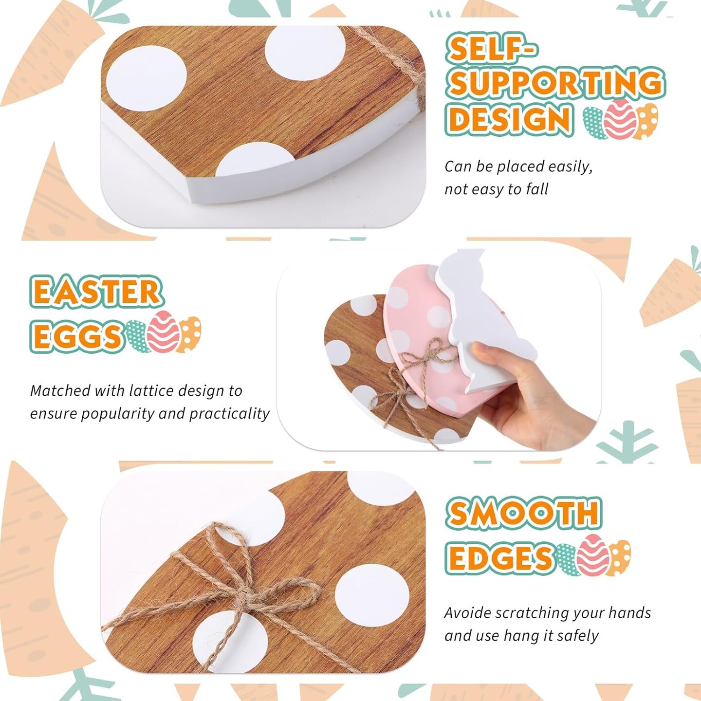 3 Pcs Easter Decorations Easter Wooden Eggs Table Decor Happy Easter Egg Blocks