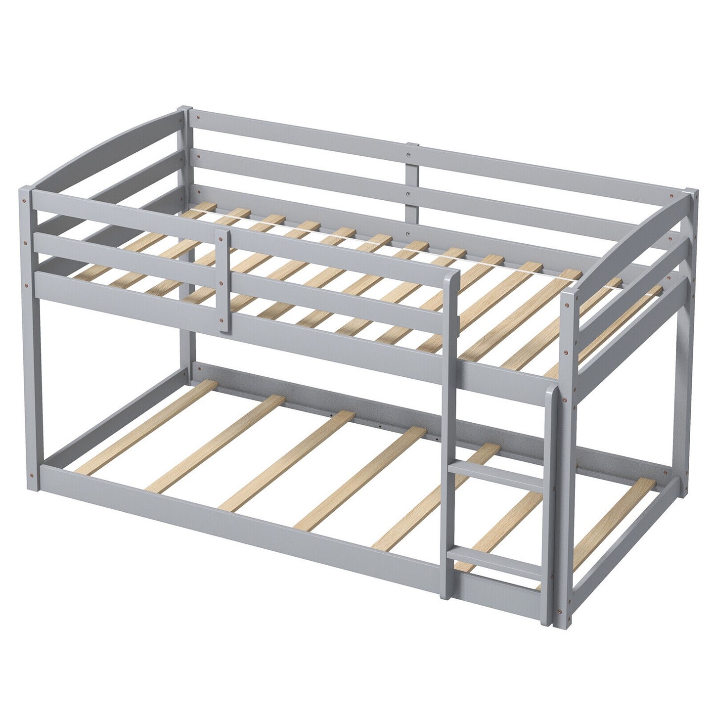 Metal Twin Size Bunk Bed with High Guardrails and Integrated Ladder for Safety and Easy Access