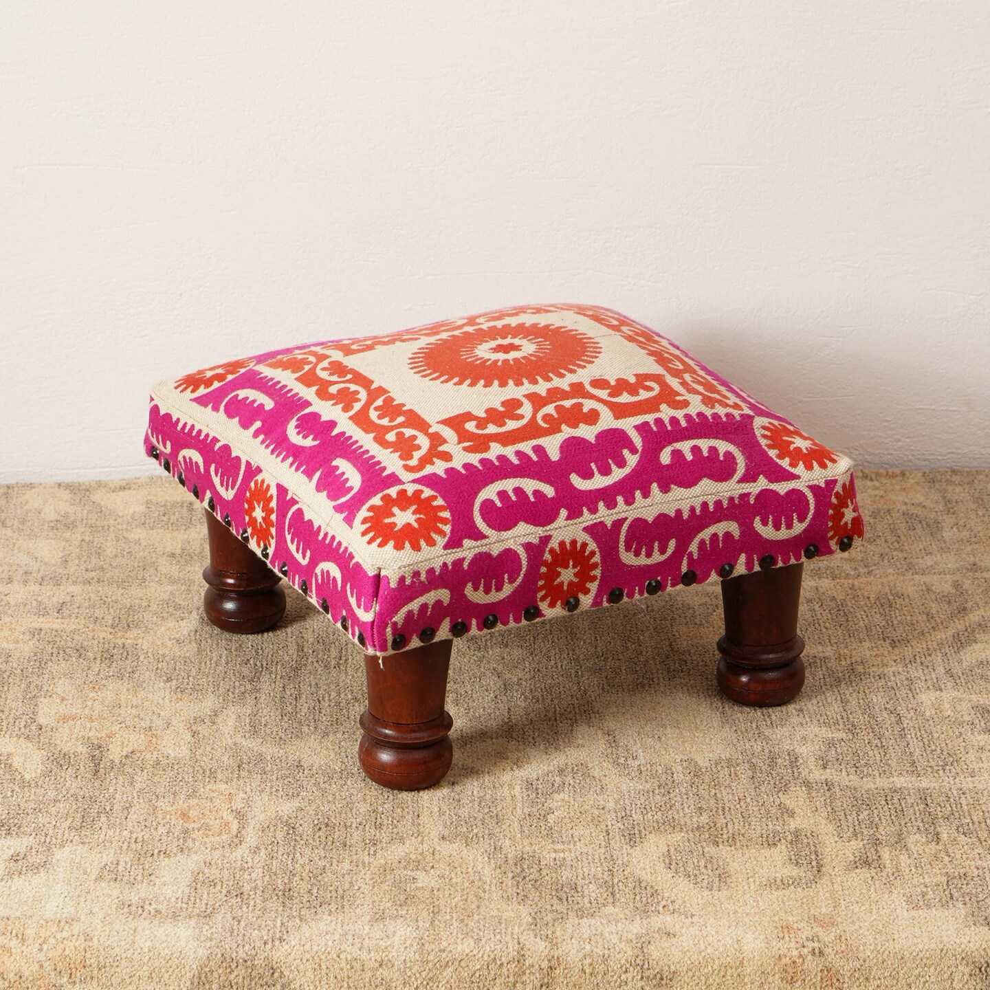Embroidered Multicolor Foot Stool-Accent Stool - 16 X 16 X 5&#x22;