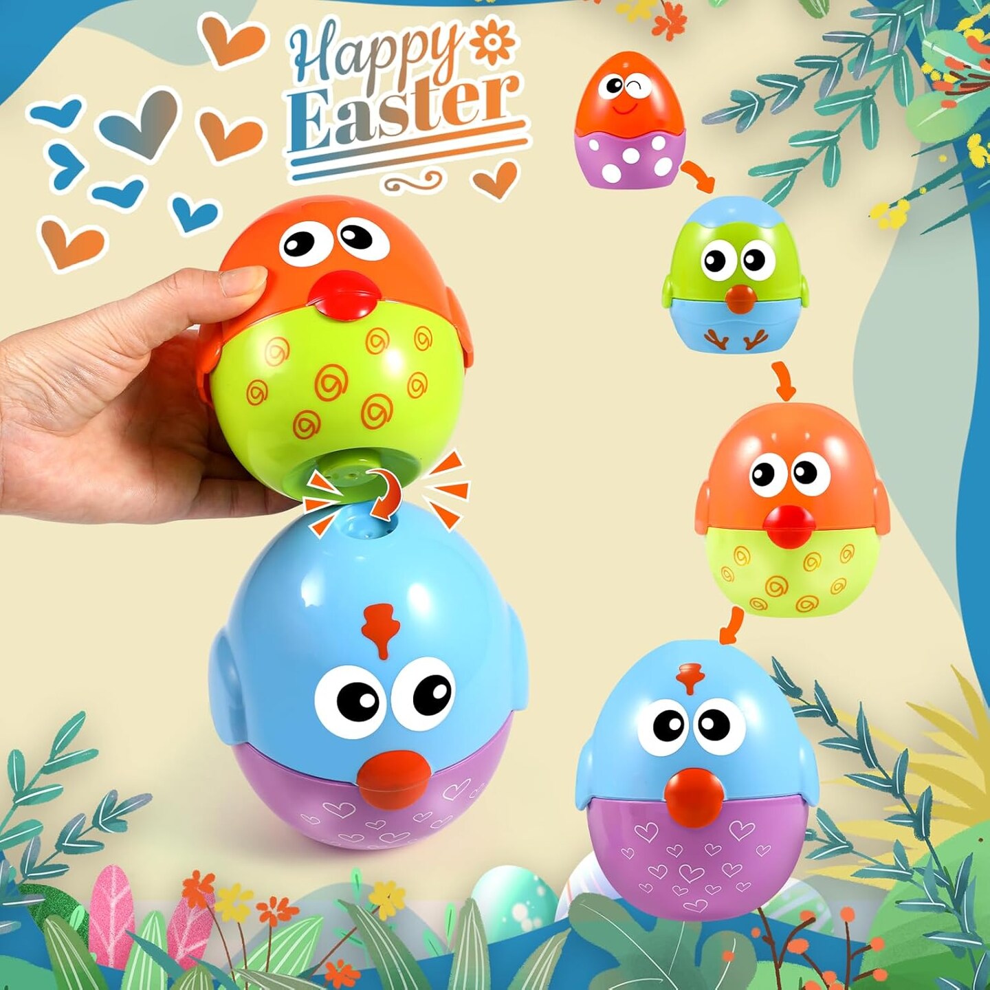 Easter Toys Gifts for 18 months, 2, 3, 4+ Yr Old Toddlers Kids, 8 Pcs Nesting &#x26; Stacking Chicks Baby Matching Toys