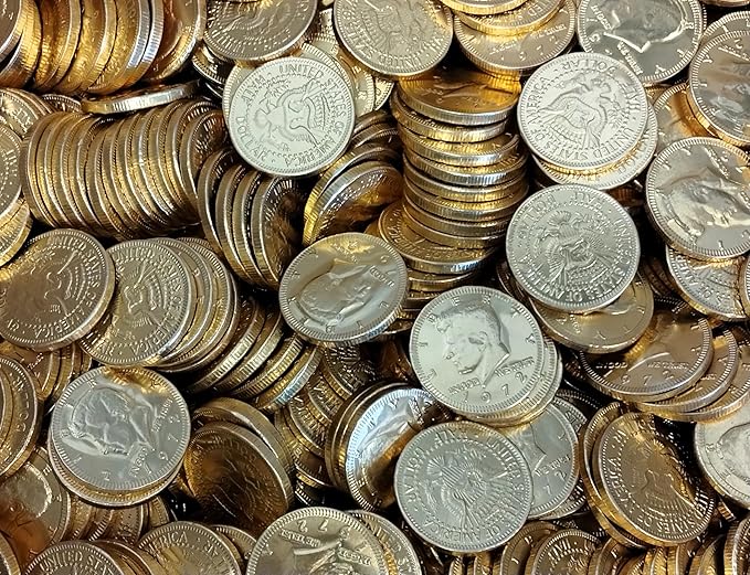 Milk Chocolate Coins - 100 count Individually Wrapped in Gold Foil Half Dollar Size Coins