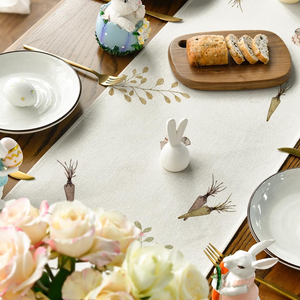 Carrots Rabbit Bunny Happy Easter Table Runner