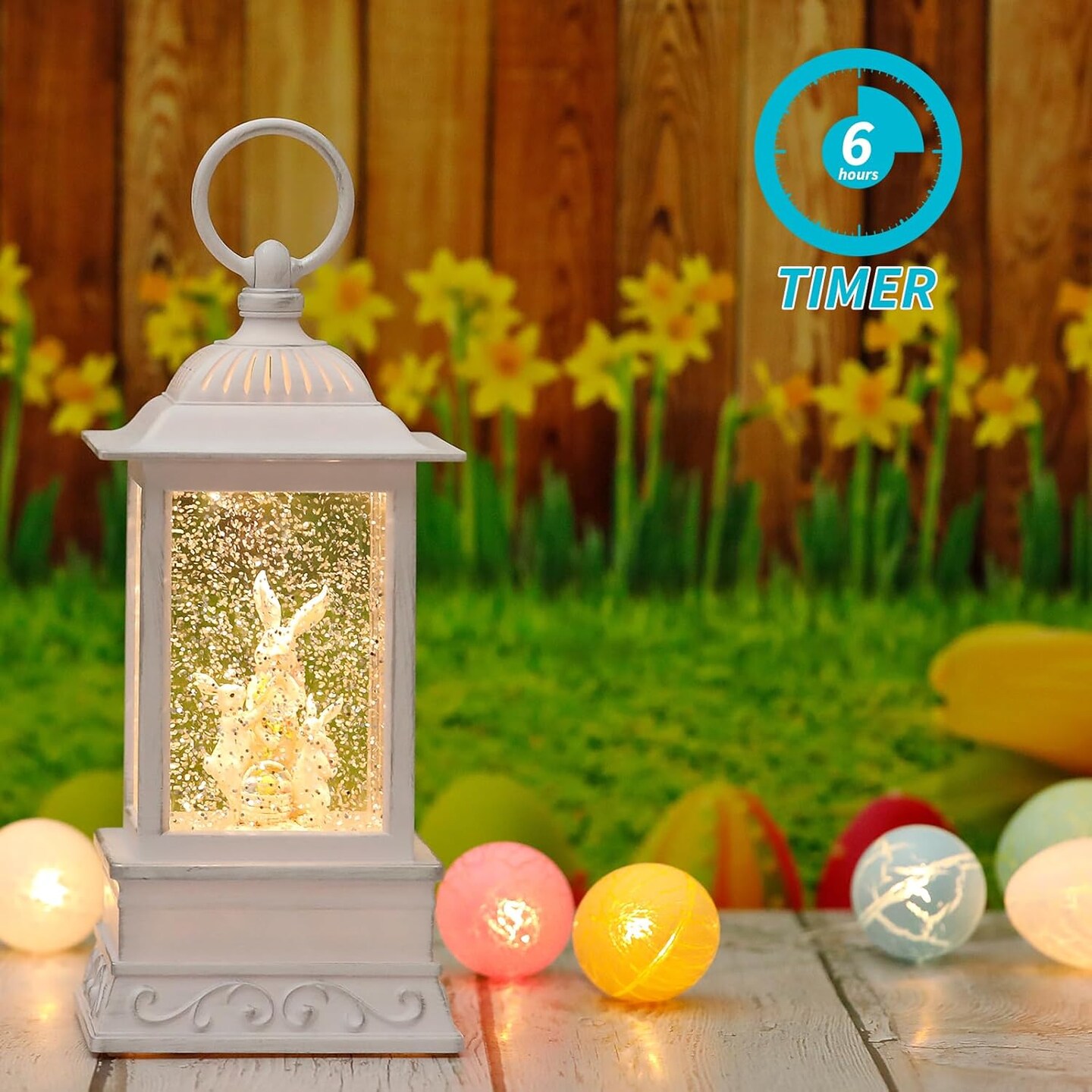 Easter Snow Globe, Easter Decorations for The Home, Easter Bunny Lighted Glitter Lantern, Spring Home Decor Easter Gift