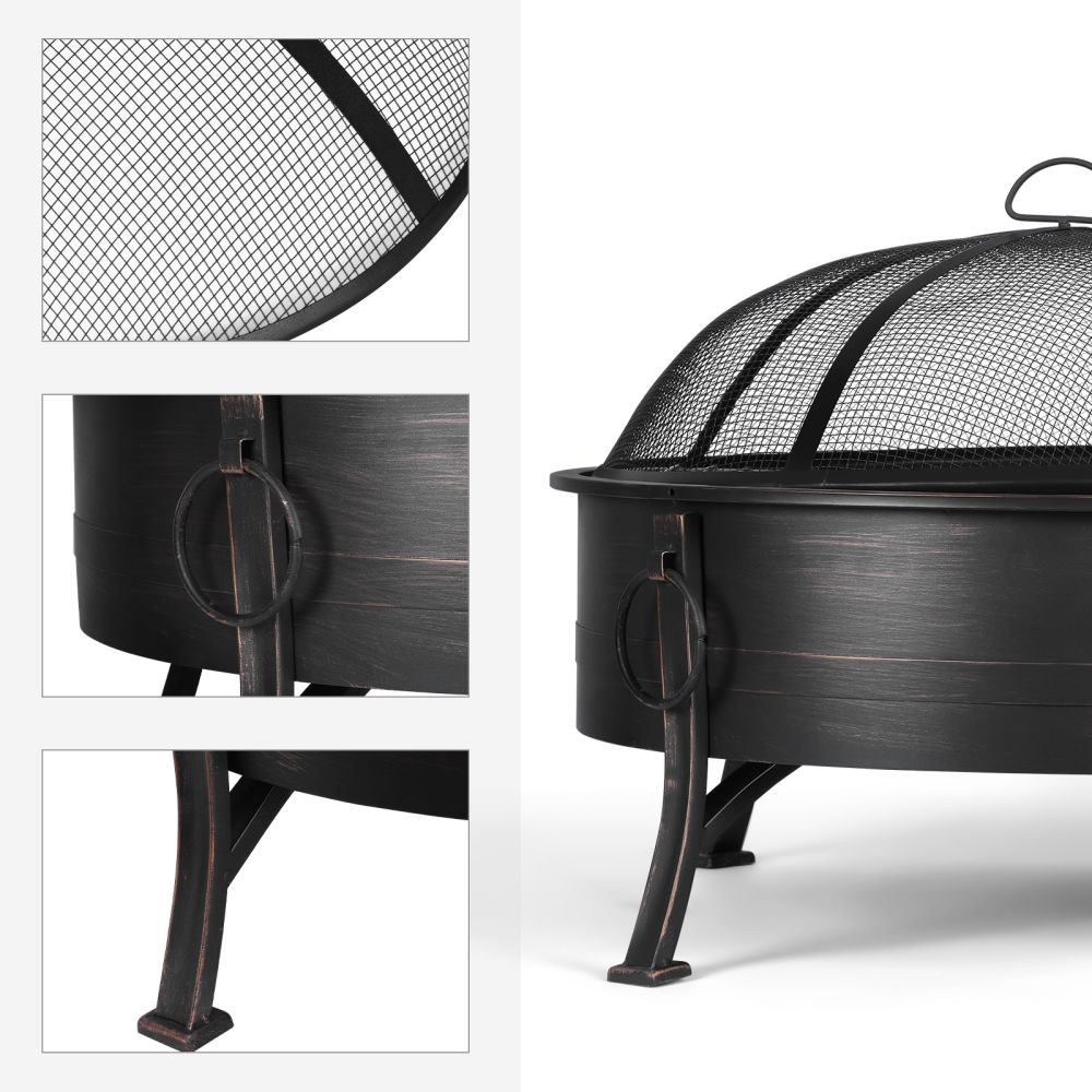 29inch Fire Pit, Wood Burning Fire Bonfire Pits Outdoor BBQ Grill Fire Pit Bowl for Camp