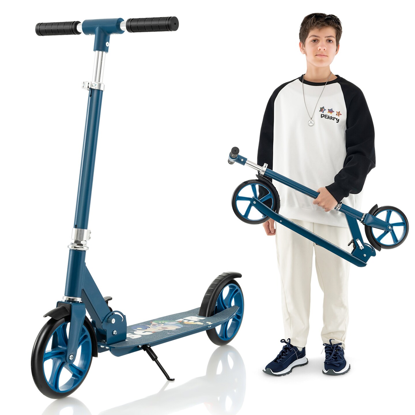 Silver Aluminum Alloy Folding Scooter with 3 Adjustable Heights for Kids &#x26; Adults