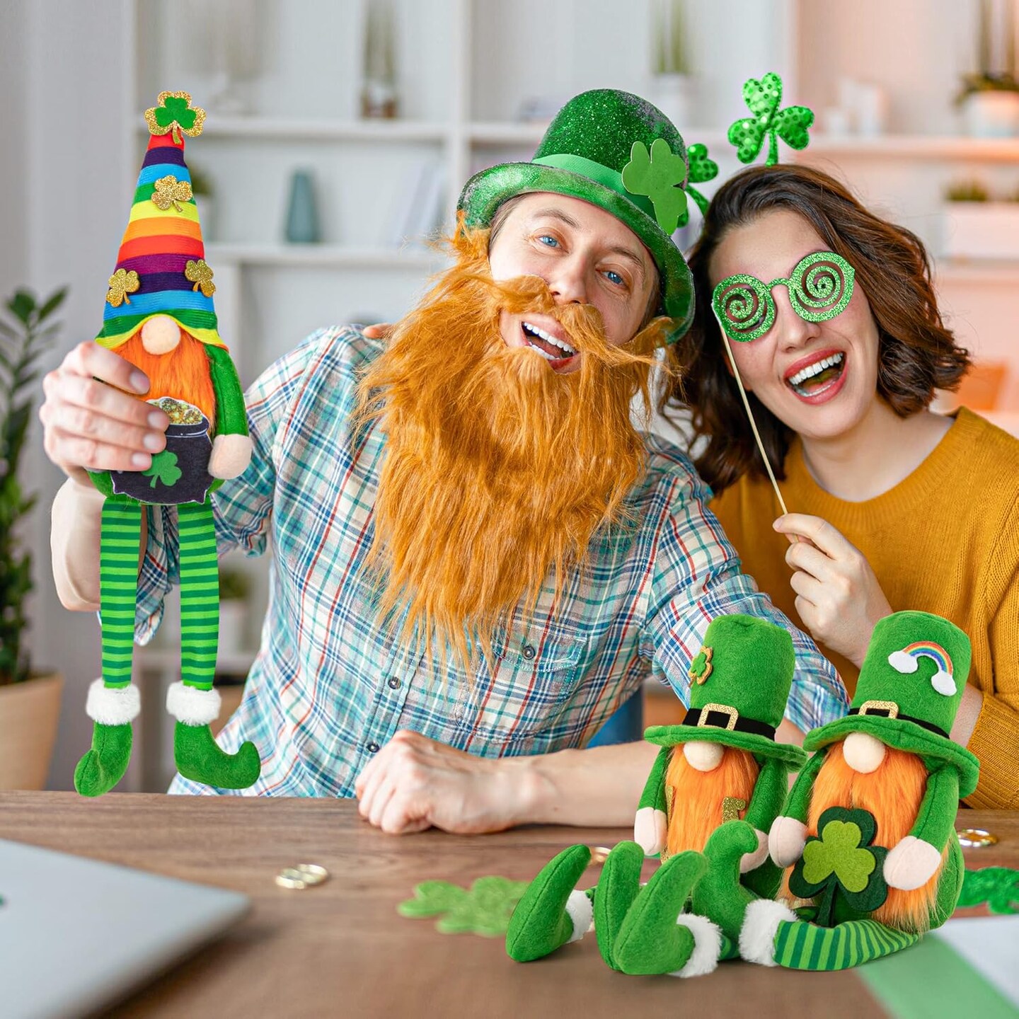 St Patricks Day Decorations, 3 Pack Plush St Patrick&#x27;s Day Gnomes, Irish Leprechaun Tomte Scandinavian Handmade Swedish Gnomes, St Patricks Day Doll for Table Sofa Shelf Tiered Tray Decor