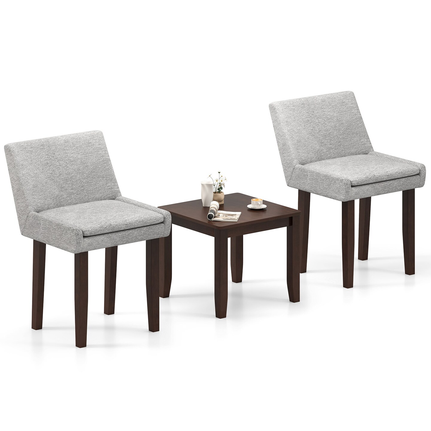 3-Piece Accent Table and Chair Set for Kitchen and Living Room-Brown &#x26; Gray