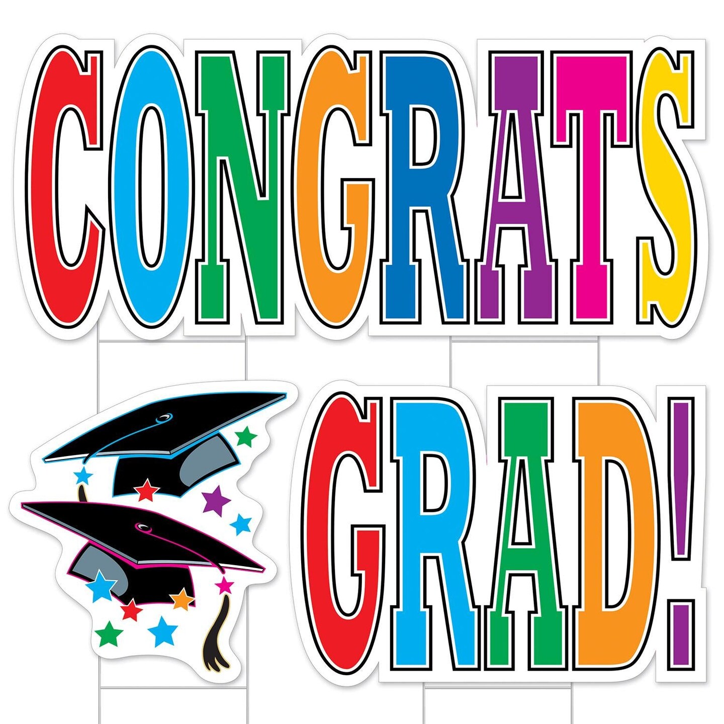 4 Pack Bulk Plastic Jumbo Congrats Grad! Graduation Yard Sign Set - Multi-Color