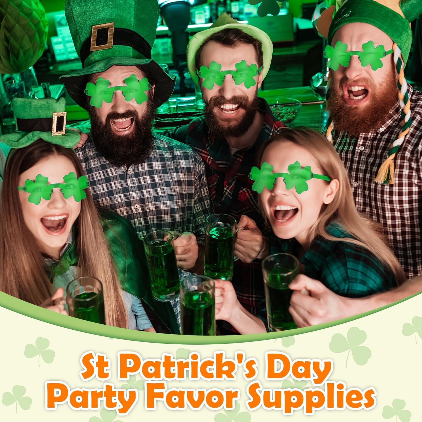 St Patricks Day Green Shamrock Accessories 12 PCS, Saint Patricks Four Leaf Clover Glasses Party Favor Supplies, Irish One Size Sunglasses Gifts Decoration Stuff Photo Props for Parade Costume Outfit
