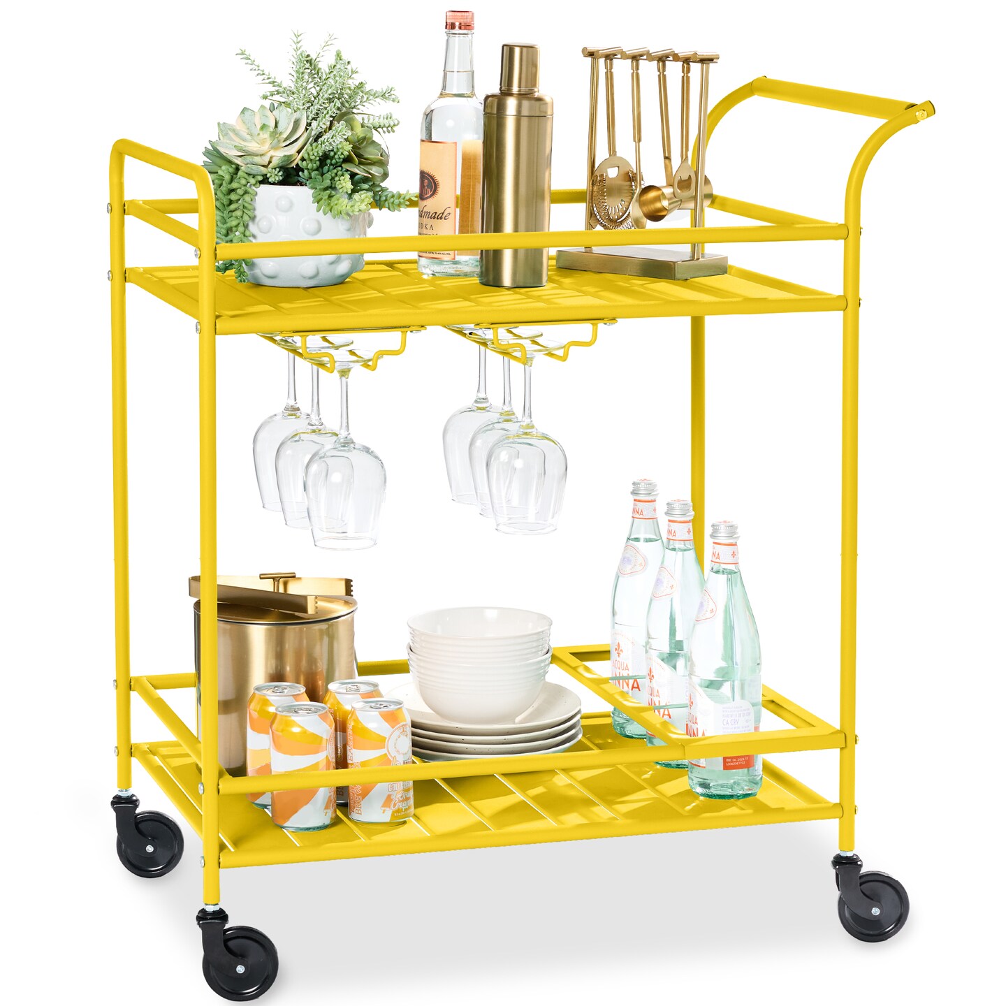 Best Choice Products 2-Tier Rolling Bar Cart Indoor/Outdoor w/ Storage Shelves, Wine Rack, Lockable Wheels