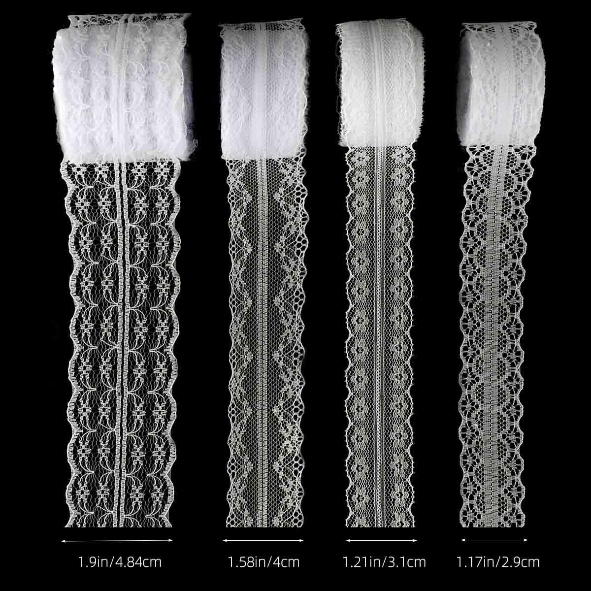 40 Yards White Lace Ribbon Gift Wrapping Wedding Lace Ribbon Dress Decoration Sewing Crafts Lace Crochet Ribbon Vintage Cotton Lace Rolls Lace Trim Scalloped Edge for Bridal Christmas Supply (4 Style)