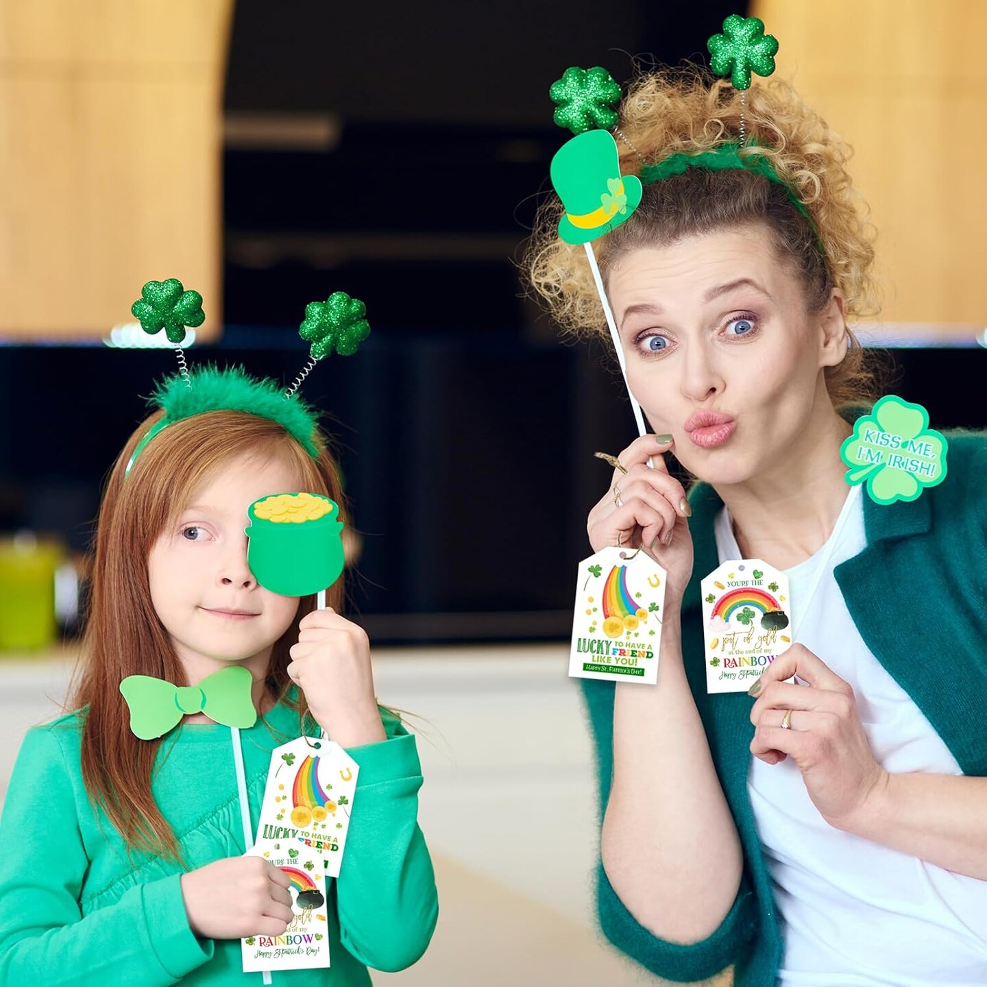 50Pcs St. Patrick&#x27;s Day Tags - Green Clover Tags Decoration Irish Gift Hanging Tags