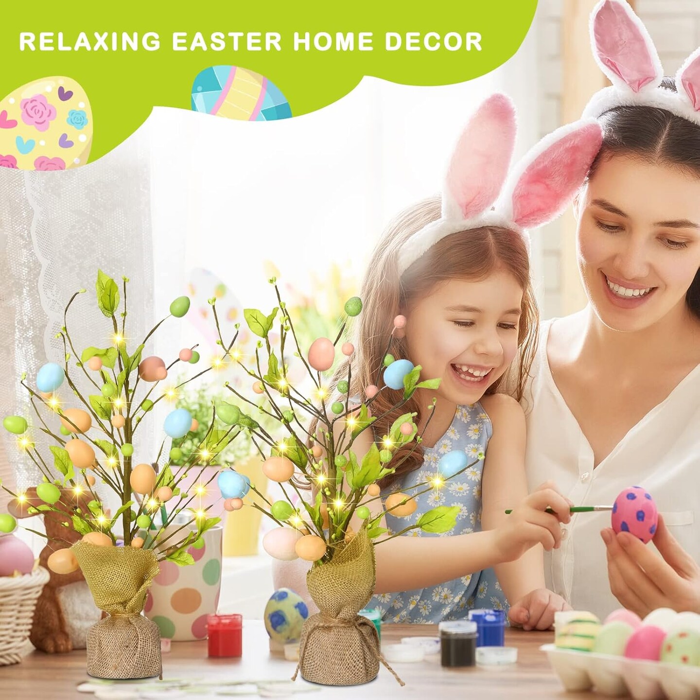 18 Inch Pre Lit Easter Egg Tree Tabletop Decor Decorations Gifts with LED Light