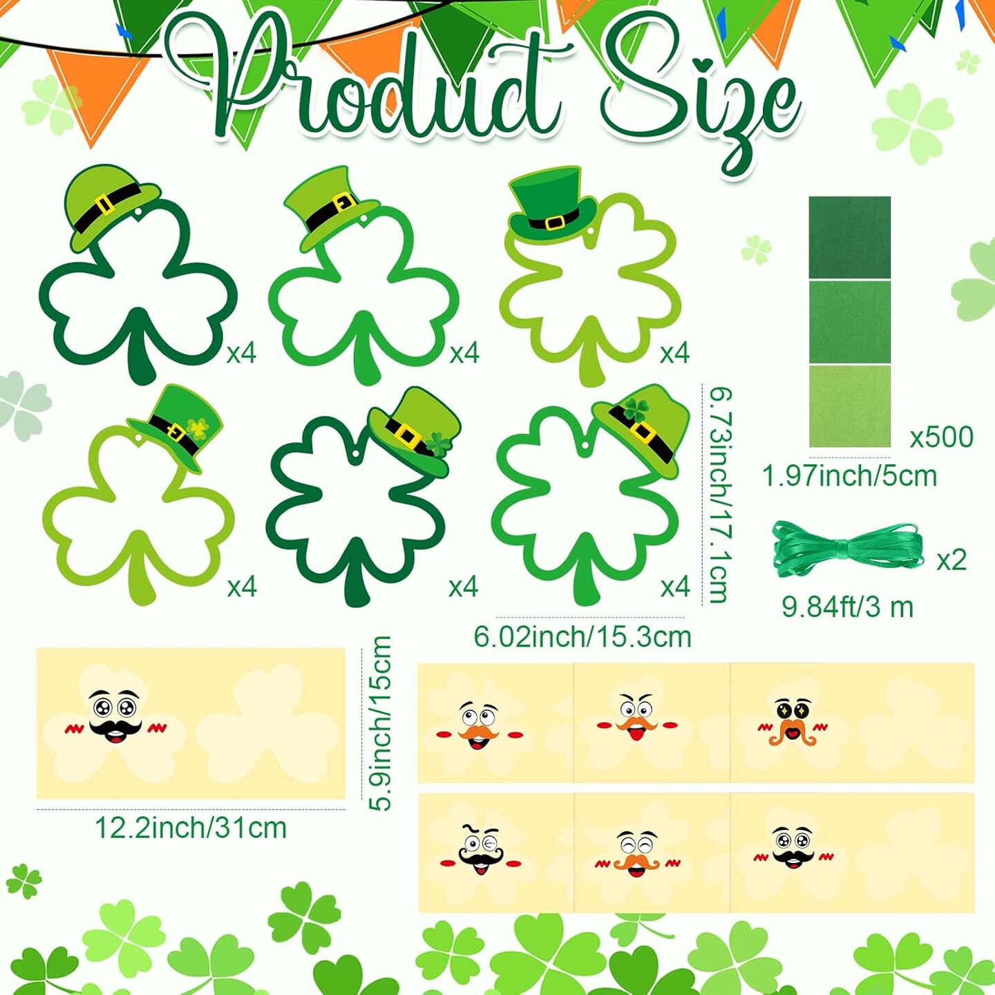 24 Pcs St. Patrick&#x27;s Day Craft Kit Lucky Shamrock Suncatcher Craft Irish Day Window DIY Tissue Paper Suncatcher Decoration Ornament for Classroom St Patricks Party Favor Supplies