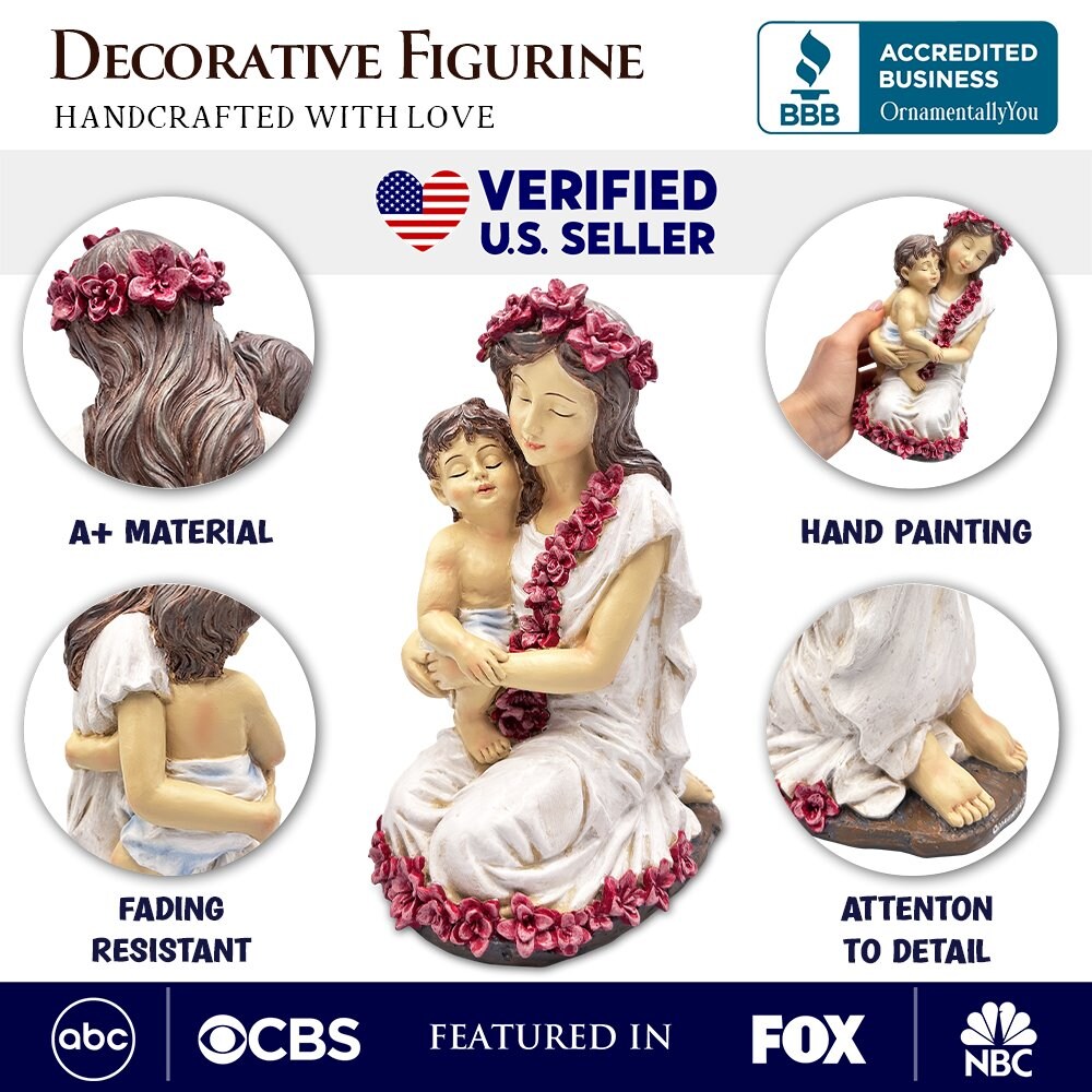 A Mother&#x2019;s Embrace Figurine, 8&#x22; Child and Mom Heartwarming Tabletop Statue Decoration