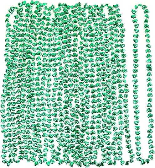 Green Shamrock Beads Necklaces - St Patricks Day Irish Clover Bead Necklace Party Favors Pack - 1 Dozen
