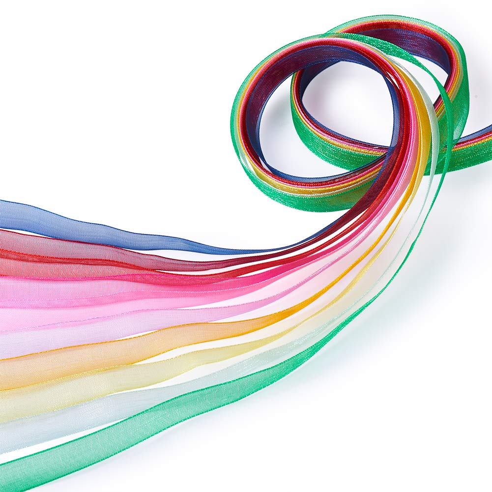 10Rolls 500 Yards Organza Ribbon Roll 3/8" Wide Fabric Sheer Ribbon Trim Cord in Bulk Mixed Color for Gift Wrapping Hair Bows Crafts Christmas Party Decor Jewelry Making