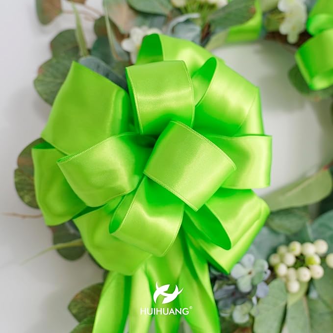 Lime Green Wired Ribbon 2.5 inch Green Satin Wire Ribbon for Wreaths, Bows Making, Flower Bouquet, Garland, Home Decor, Crafts, Halloween Decor, Christmas Tree Bows-10 Yards