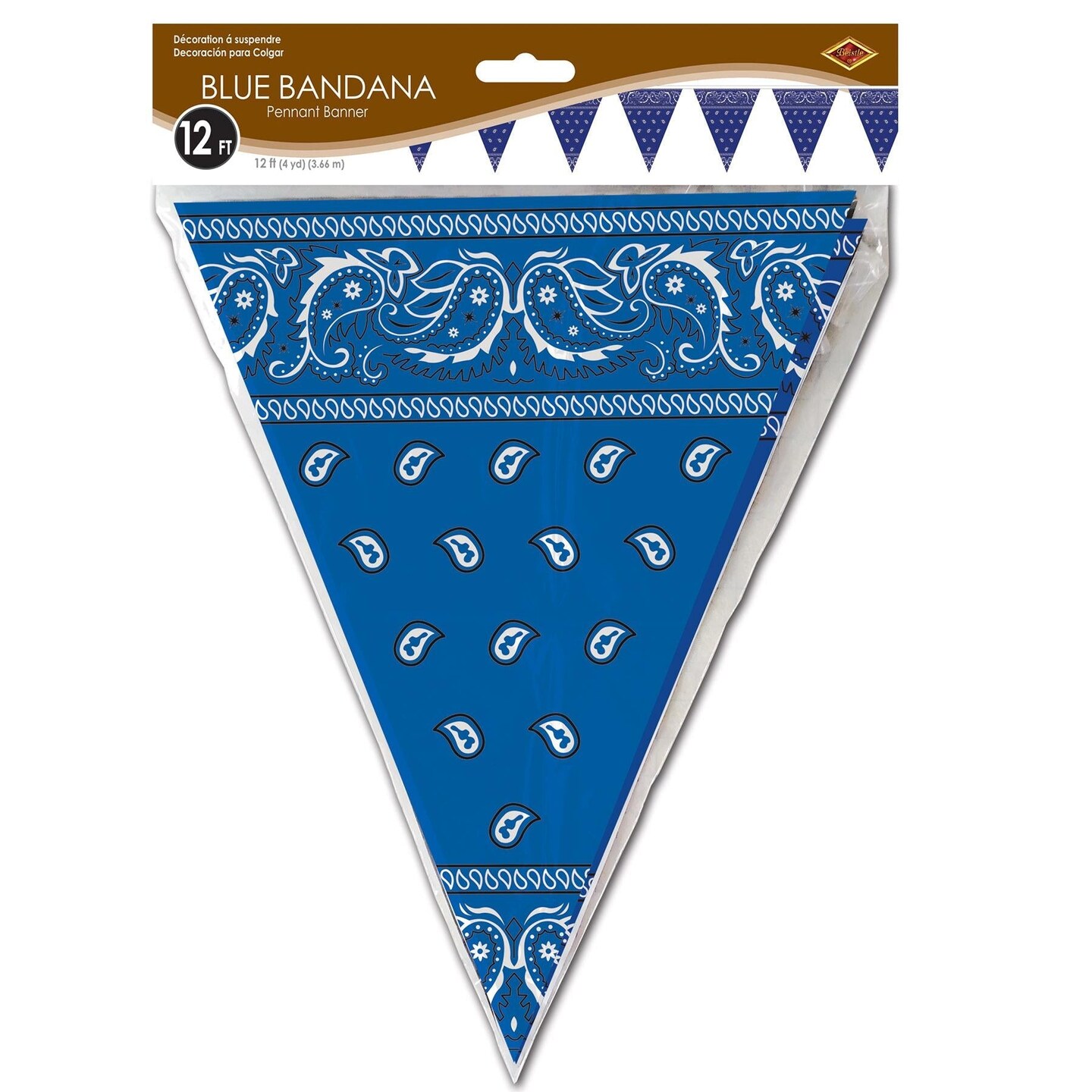 12 Pack Beistle Blue Bandana Party Pennant Banner